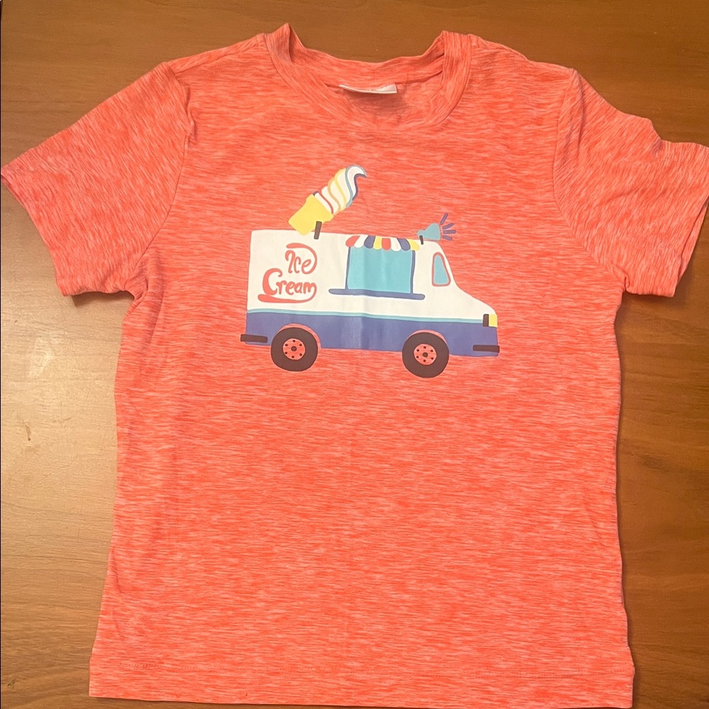 Hanna Andersson Boys Size 5 Orange Ice Cream Truck Graphic Crew Neck T-Shirt
